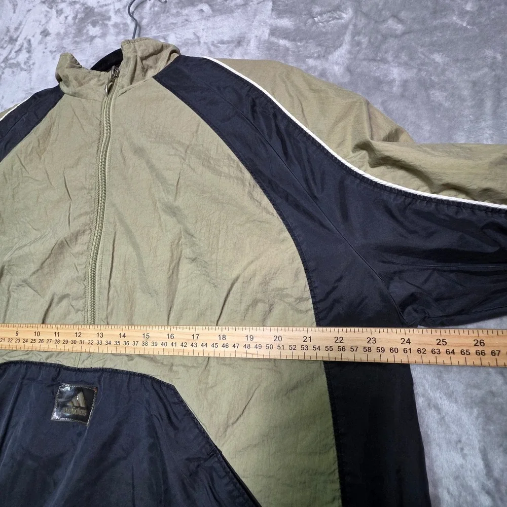Adidas Vintage Mens Half Zip Windbreaker Jacket Olive Green Black Size L 88387